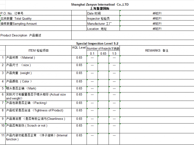 Shanghai Zanyun International Trade Co., Ltd. Kontrol kualitas